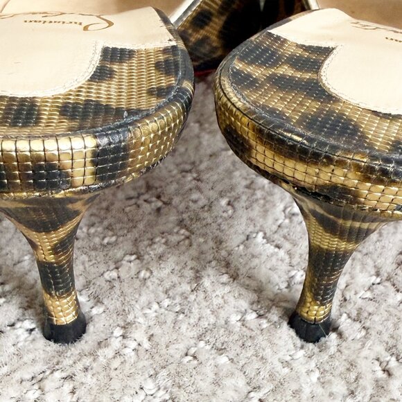 Christian Louboutin EAST MULE 55 Metallic Leopard Sandals Kitten Heel Shoes - Picture 5 of 14